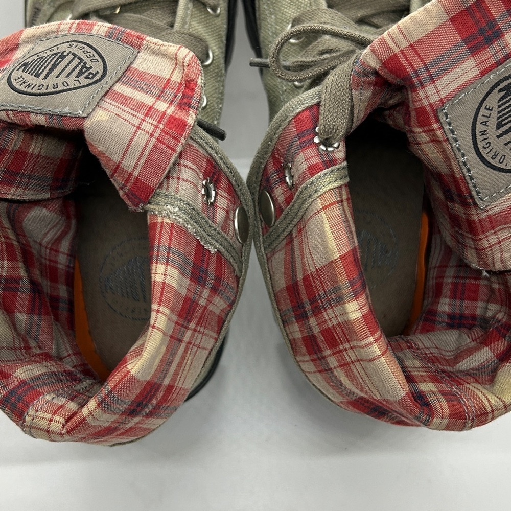 Palladium Baggy Olive Canvas w Red Plaid Fold Over Lace-Up Boots - Men’s Size 9 - Picture 9 of 12